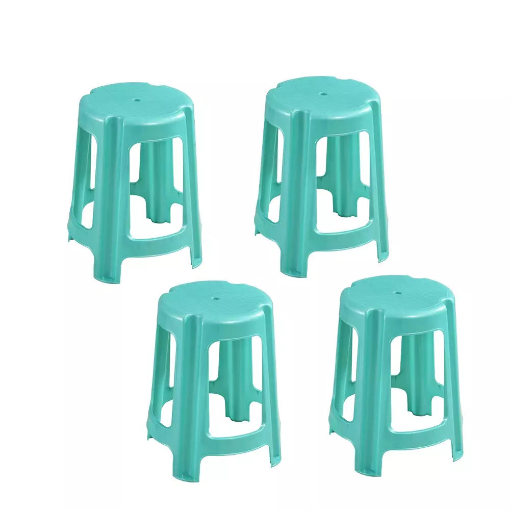 Swagath Green Plastic Round Stool for Indoor, Outdoor & Cafeteria (Set of 4)