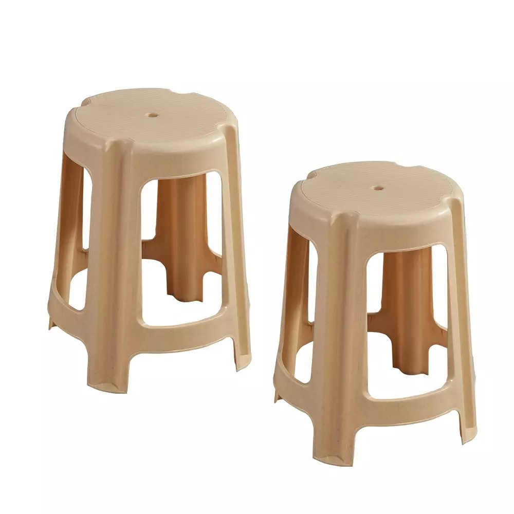 Swagath Beige Plastic Round Stool for Indoor, Outdoor & Cafeteria (Set of 2)