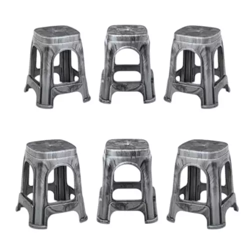 Maharaja Stackable Stool With Modern Design Silver Polypropylene for Home, School, Garden & Office, Jupiter_Silver-PK6 (Pack of 6 Pcs)