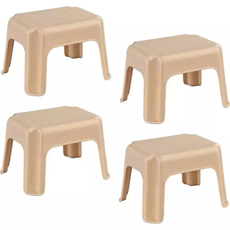 Swagath Plastic Stool Marble Beige Color for Bathroom, PS-01 Series (Pack of 4 Pcs)