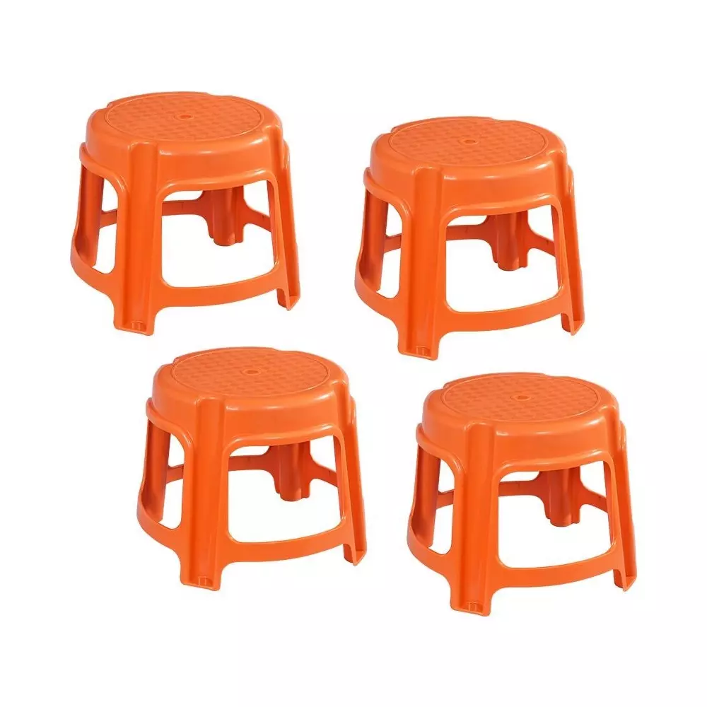 Swagath Bathroom Stool Round Shape 4 Legs Plastic Glossy Finish 80 Kg Load Capacity Orange for Bathroom Use, PS-03 (Pack of 4 Pcs)