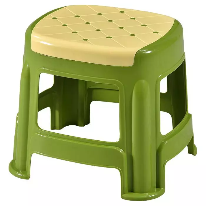 Swagath Stool Rectangle Shape 4 Legs Plastic Glossy Finish 70 Kg Load Capacity Ivory Seat with Green Body, COSMO M