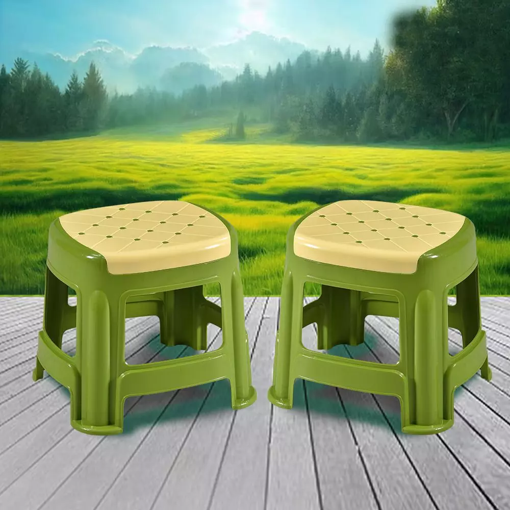 swagath-stool-rectangle-shape-4-legs-plastic-glossy-finish-70-kg-load-capacity-ivory-seat-with-green-body-cosmo-m