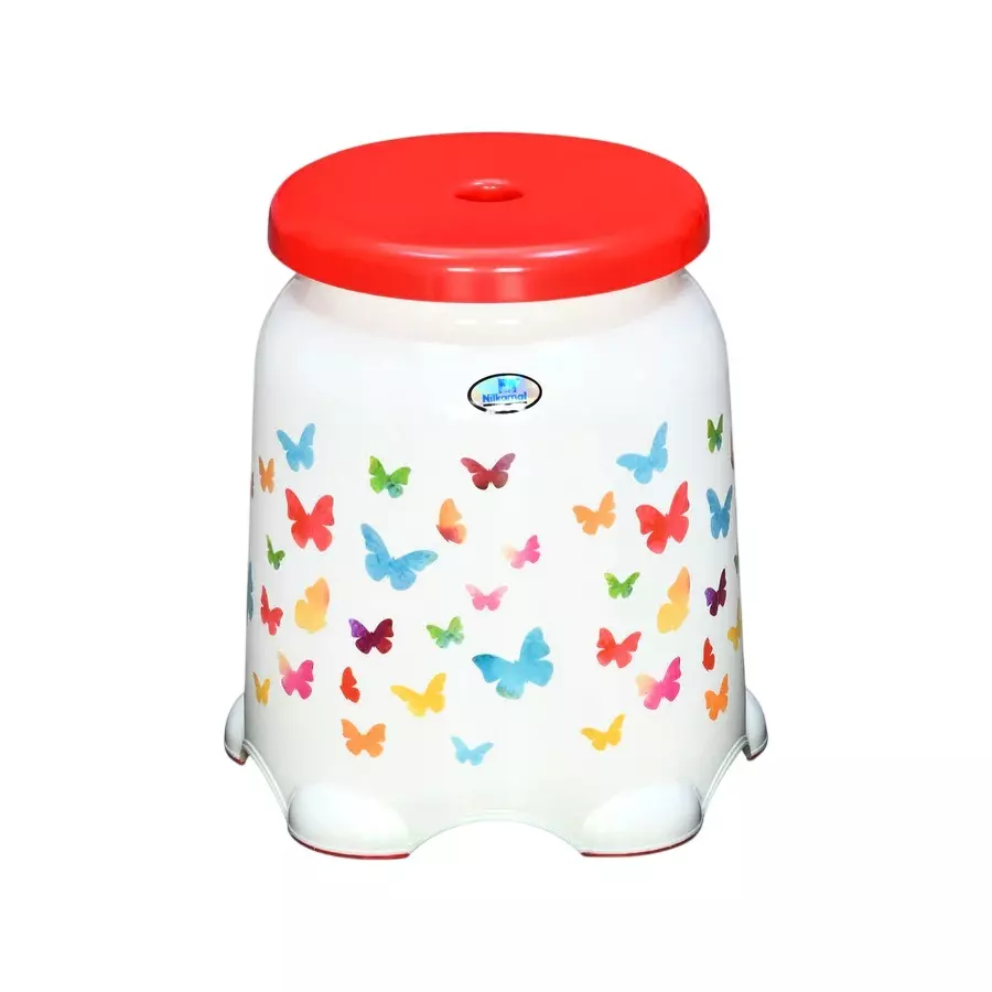 Nilkamal STL Plastic Stool Butterfly Cream & Bright Red Color