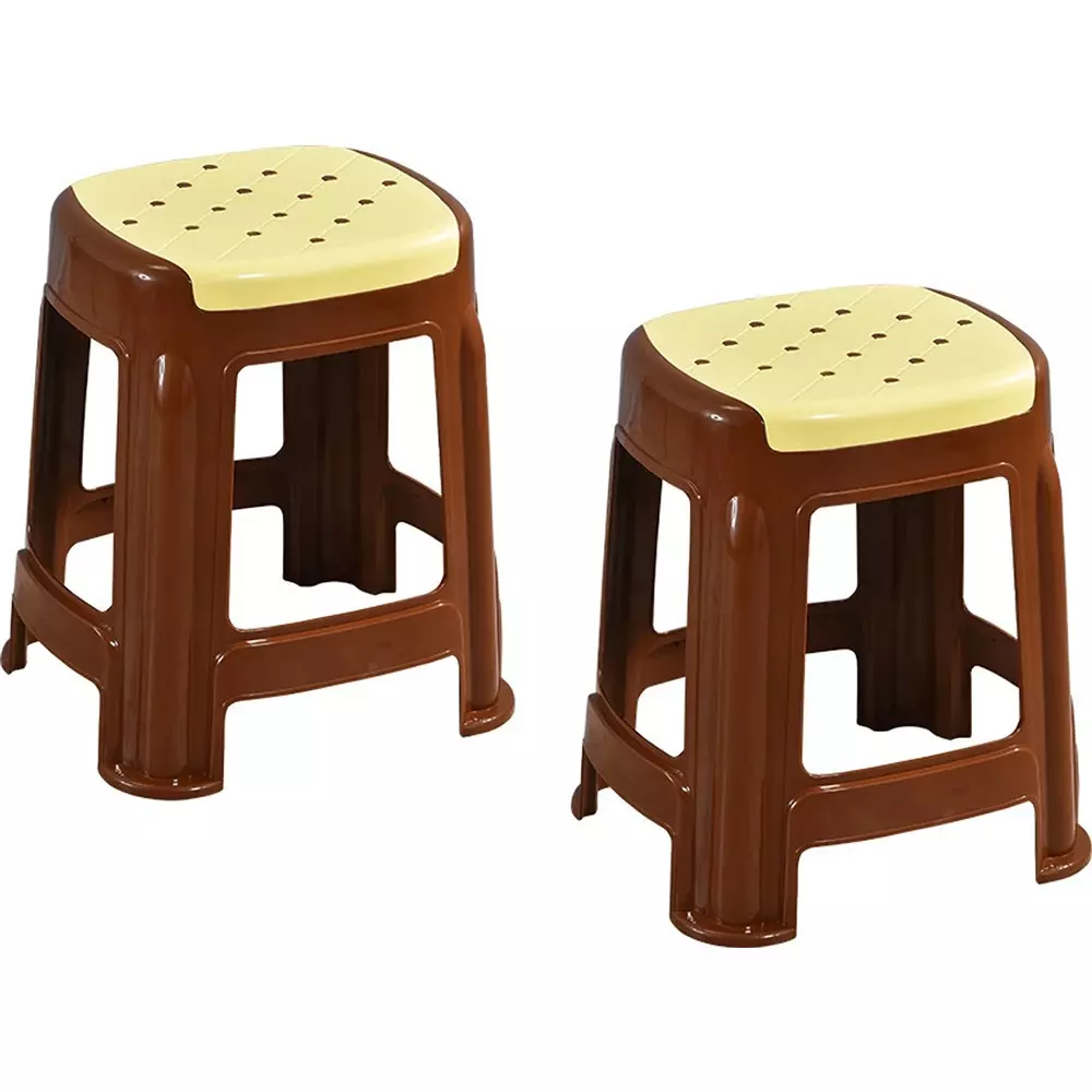 Swagath Stool Plastic 45x29.5x29.5 cm Size 1.2 Kg Ivory Seat With Brown Body Pre-Assembled for Cafeteria, Kitchen, Household Work And Outdoor Use (Pack of 2 Pcs)