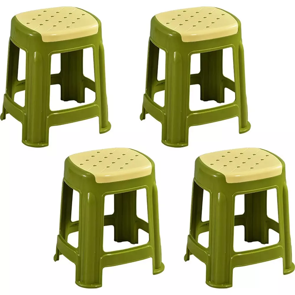 Swagath Stool Plastic 45x29.5x29.5 cm Size 1.2 Kg Ivory Seat With Green Body Pre-Assembled for Cafeteria, Kitchen, Household Work And Outdoor Use (Pack of 4 Pcs)