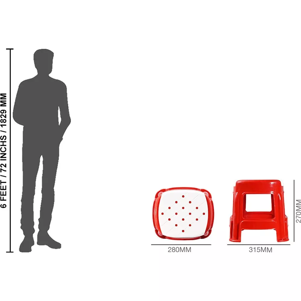 swagath-stool-plastic-27x315x28-cm-530-g-white-seat-with-red-body-pre-assembled-for-cafeteria-kitchen-houeshold-work-and-outdoor-use-pack-of-2-pcs