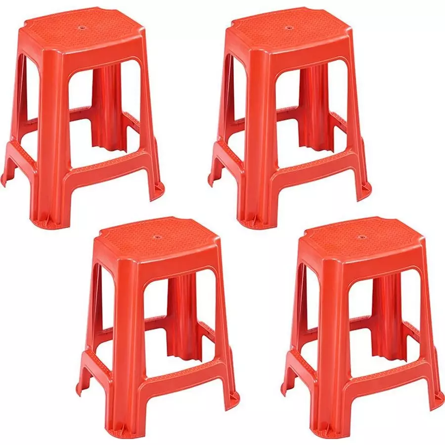 Swagath STL Rectangular Stool Plastic Red 54x37x31 cm Size for Outdoor & Cafeteria Use, STL-05-BR-4 (Pack of 4 Pcs)