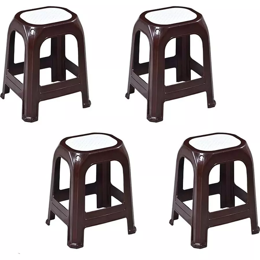 Swagath STL Stool Plastic Sandal Wood 47x28x34 cm Size for Kitchen, Houeshold, Bathroom, Outdoor & Cafeteria Use, STL-06-SB-4 (Pack of 4 Pcs)