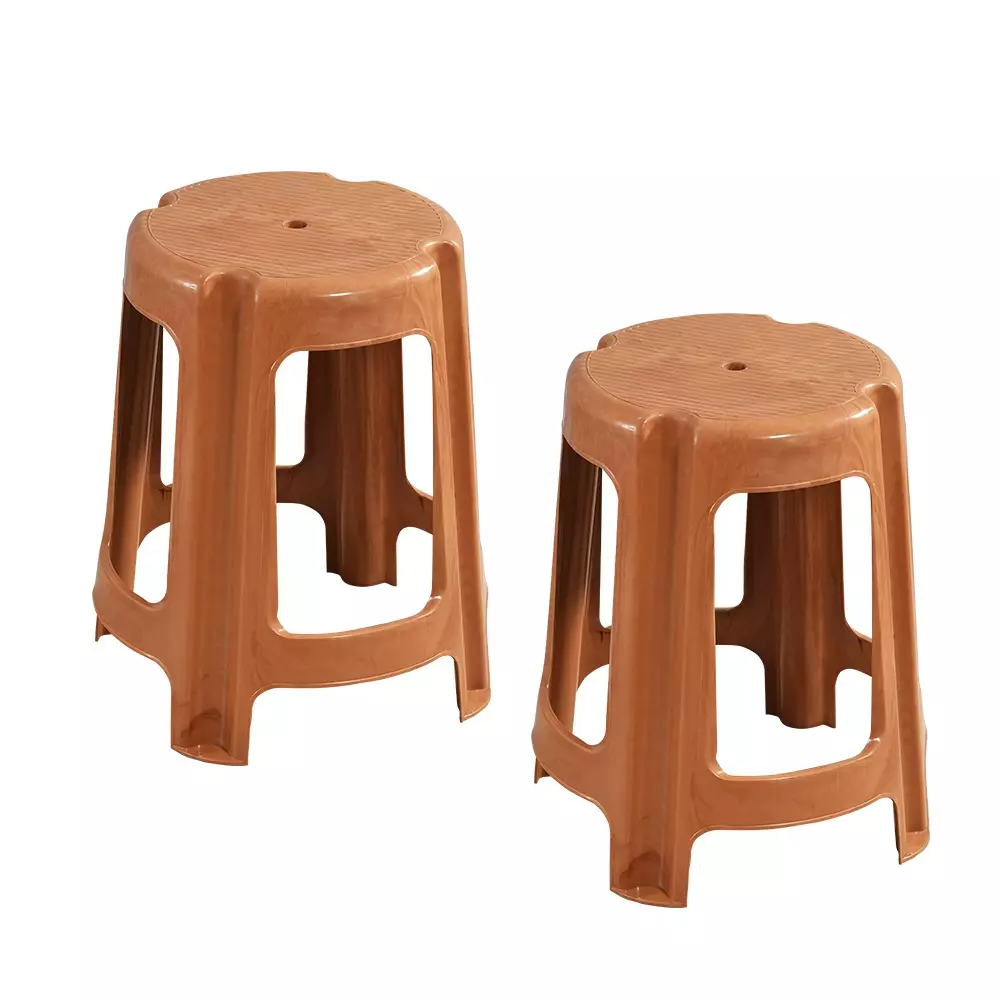 Swagath Sandal Wood Plastic Round Stool for Indoor, Outdoor & Cafeteria (Set of 2)
