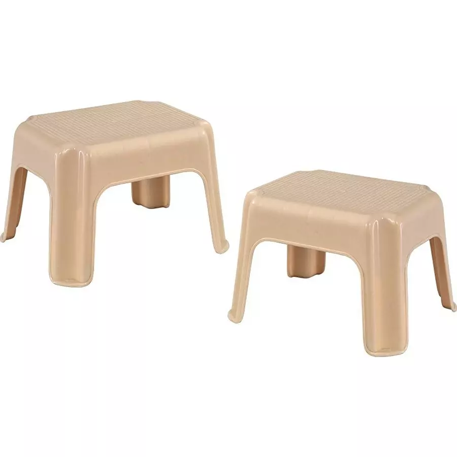 Swagath Plastic Stool Marble Beige Color for Bathroom, PS-01 Series (Pack of 2 Pcs)