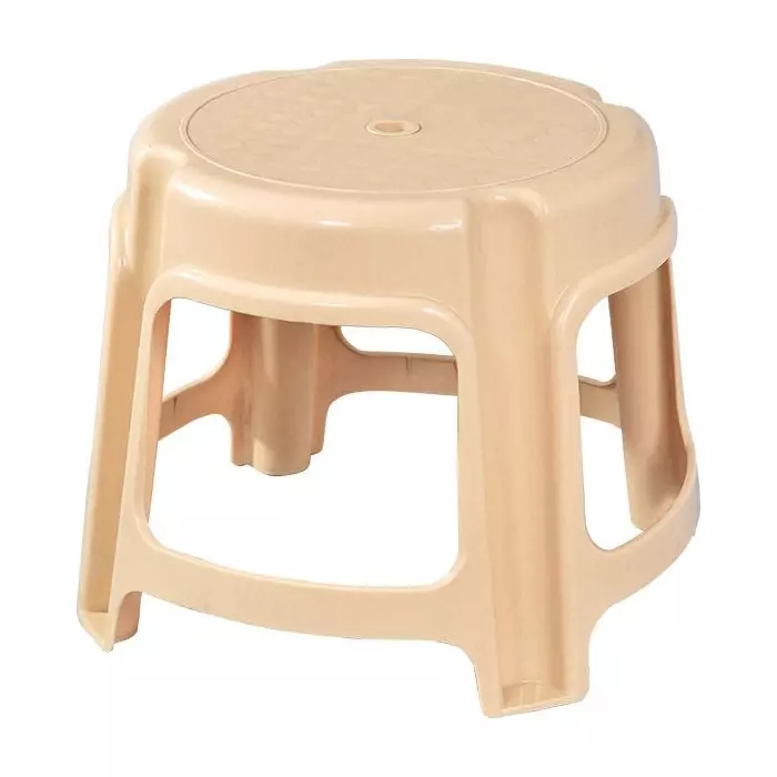 Swagath Bathroom Stool Round Shape 4 Legs Plastic Glossy Finish 80 Kg Load Capacity Marble Beige for Bathroom Use, PS-03