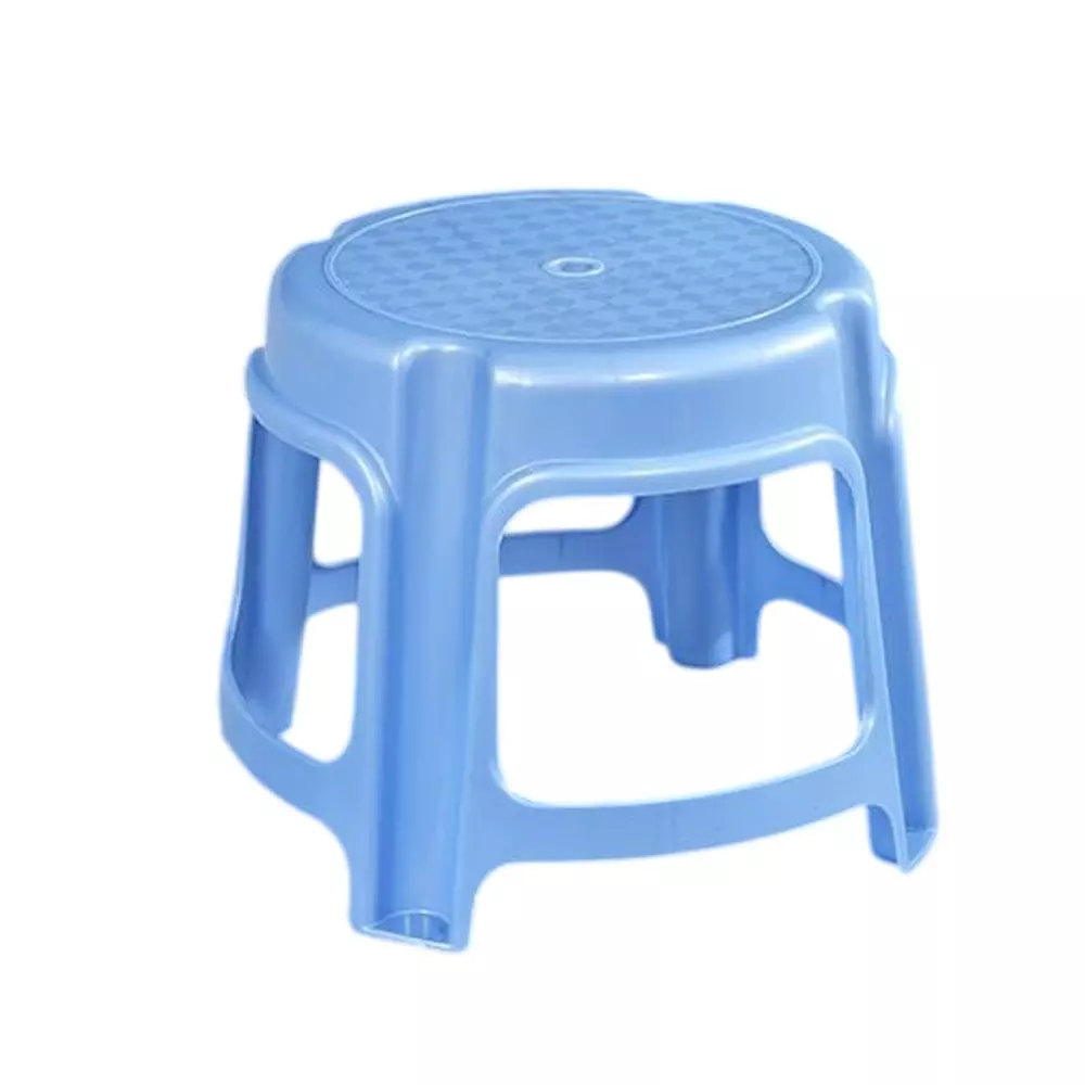 Swagath Bathroom Stool Round Shape 4 Legs Plastic Glossy Finish 80 Kg Load Capacity Blue for Bathroom Use, PS-03