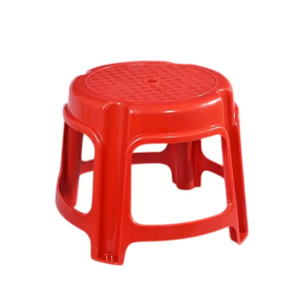 Swagath Bathroom Stool Round Shape 4 Legs Plastic Glossy Finish 80 Kg Load Capacity Red for Bathroom Use, PS-03