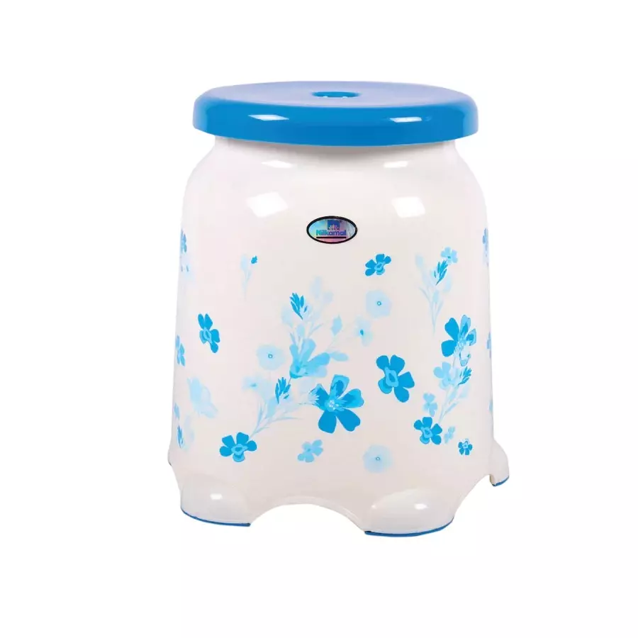 Nilkamal STL Plastic Stool Floral Cream & Bright Blue Color