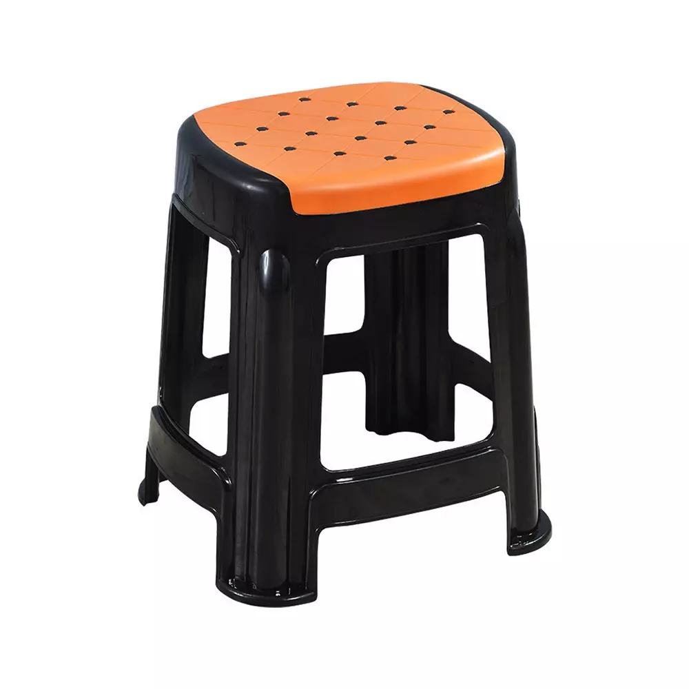 Swagath Stool Plastic 45x29.5x29.5 cm Size 1.2 Kg Orange Seat With Black Body Pre-Assembled for Cafeteria, Kitchen, Household Work And Outdoor Use