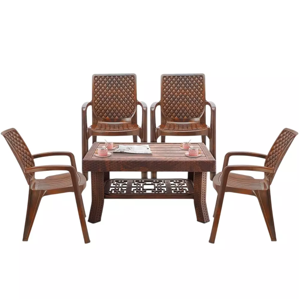 Maharaja Premium Polo Table & Vintage Chair Set Plastic Durable & Weather Resistant, Teakwood (1 Table, 4 Chairs)