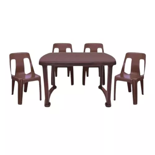 Maharaja Bahubali 4 Seater Chair With Armrest & Dining Table Kit Brown Plastic for Home, School, Garden & Office, Din_Bahubali_Brown-4