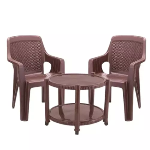 Maharaja Chair With Armrest & Table Kit Elegant Design Brown Plastic for Home, School, Garden & Office, T5_Safari111-Brown-PK2