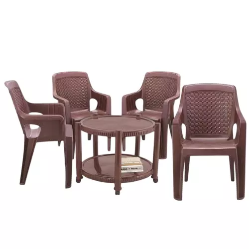 Maharaja Chair With Armrest & Table Kit Elegant Design Brown Plastic for Home, School, Garden & Office, T5_Safari111-Brown-PK4