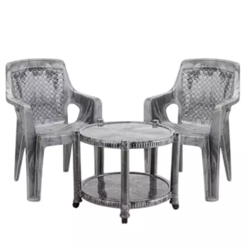 Maharaja Chair With Armrest & Table Kit Elegant Design Silver Plastic for Home, School, Garden & Office, T5_Safari111-Silver-PK2