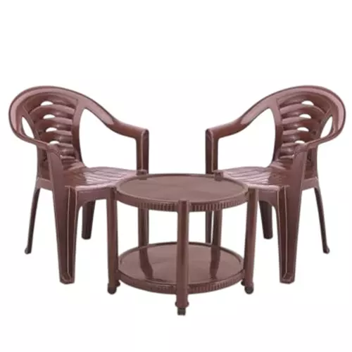 Maharaja Chairs With Matching Table Kit With Arm Rest Stylish & Sturdy Brown Plastic for Home, School, Garden & Office, T5_Sunrise-Brown-PK2