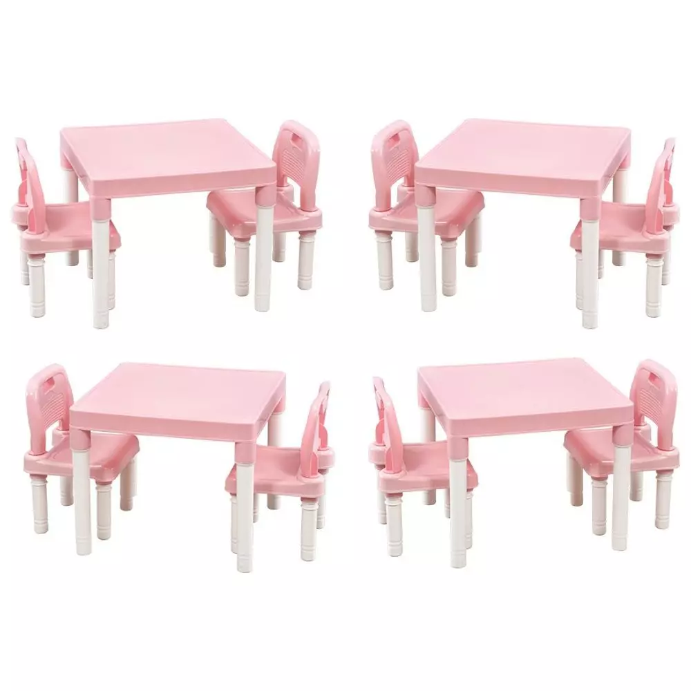 Swagath 8 Besty Kids Chair with 4 Activity Table Kit Square 8 Seater Plastic Matte Finish Mid Back Pink for Home & School Use, ACTIBSTY (Pack of 4 Kit)