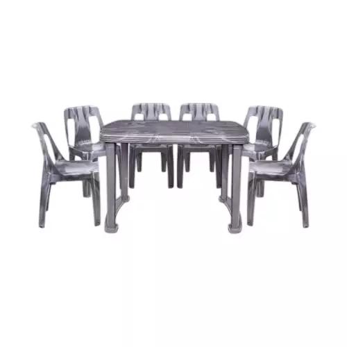 Maharaja Bahubali 6 Seater Chair With Armrest & Dining Table Kit Silver Plastic for Home, School, Garden & Office, Din_Bahubali_Silver-6