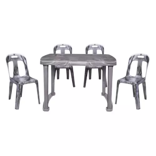 Maharaja Crysta 4 Seater Chair With Armrest & Dining Table Kit Silver Plastic for Home, School, Garden & Office, Din_Crysta_Silver-4