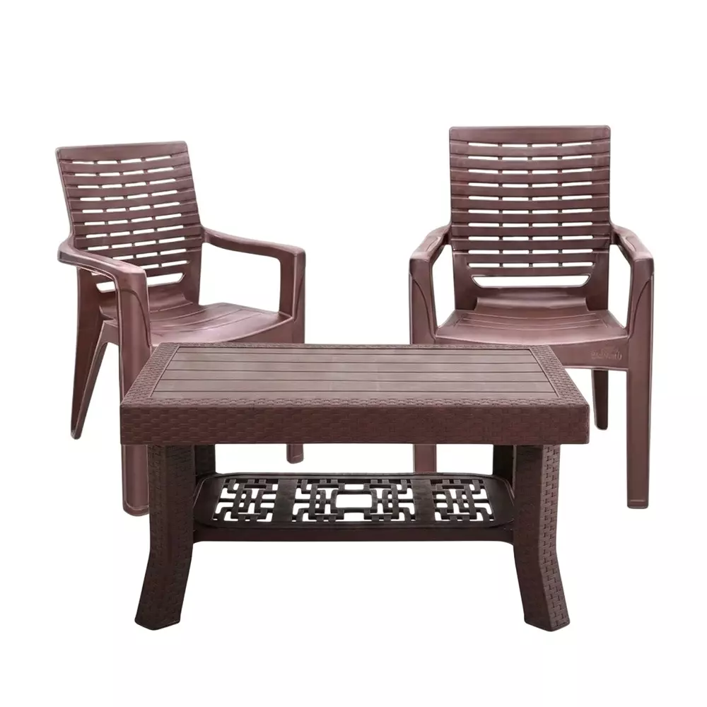 Maharaja Singham Chair With Armrest & Table Kit Premium Design Brown Plastic for Home, School, Garden & Office, Polo_Singham102-Brown-PK2