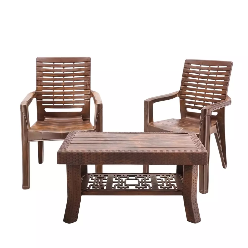 Maharaja Singham Chair With Armrest & Table Kit Premium Design Teakwood Plastic for Home, School, Garden & Office, Polo_Singham102-Teakwood-PK2