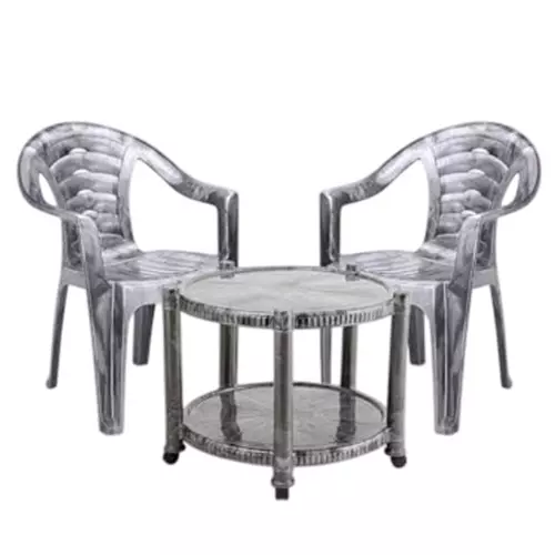Maharaja Chair With Armrest & Matching Table Kit Stylish & Sturdy Silver Plastic for Home, School, Garden & Office, T5_Sunrise-Silver-PK2