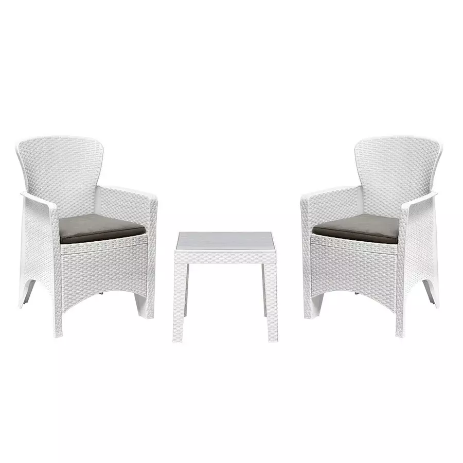 Nilkamal Breeze Armrest Chair with Center Table Kit Powder Coated Milky White & Grey Plastic & Glass 57x61x87 cm (Chair), 45.5x45.5x43 cm (Table) Medium Back for Home & Office Use