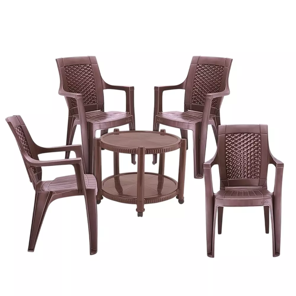 Maharaja Classic T5 Table & Star Chair Set Plastic Elegant Design & Sturdy Build, Brown (1 Table, 4 Chairs)