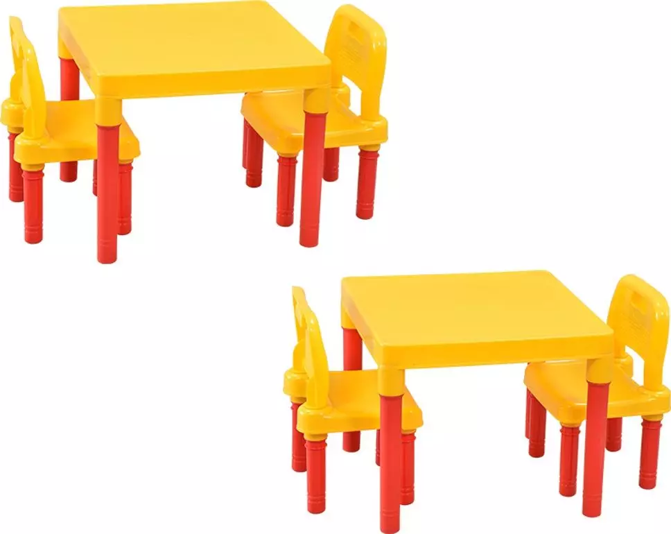 Swagath 4 Besty Kids Chair with 2 Activity Table Kit Square 4 Seater Plastic Matte Finish Mid Back Yellow for Home & School Use, ACTIBSTY (Pack of 2 Kit)