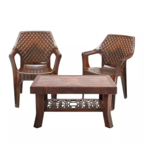 Maharaja Chair With Armrest & Table Kit Elegant Design Teakwood Plastic for Home, School, Garden & Office, Polo_Alpha-Teakwood-PK2
