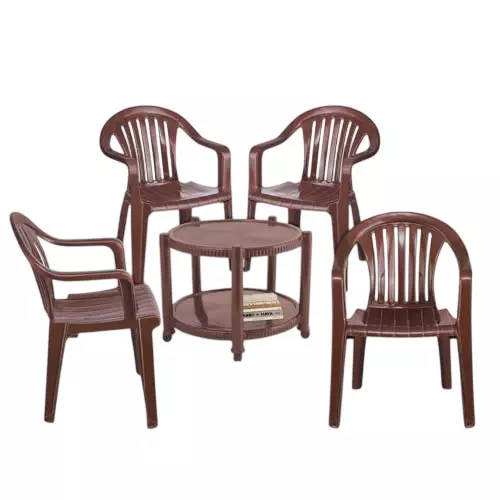 Maharaja Chair With Armrest & Table Kit Space Saving Design Brown Plastic for Home, School, Garden & Office, T5_9002-Brown-PK4