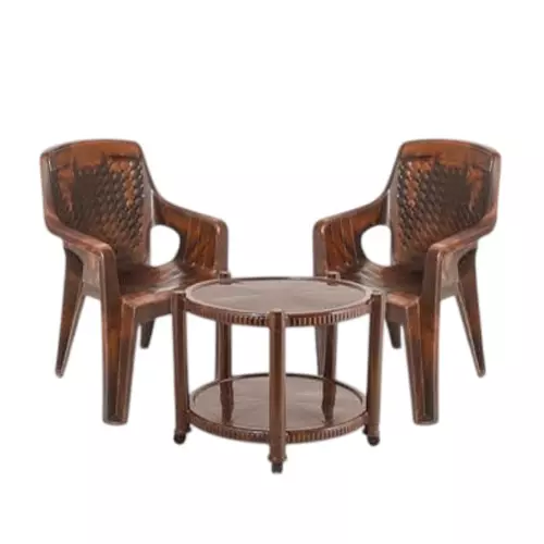 Maharaja Chair With Armrest & Table Kit Elegant Design Teakwood Plastic for Home, School, Garden & Office, T5_Safari111-Teakwood-PK2