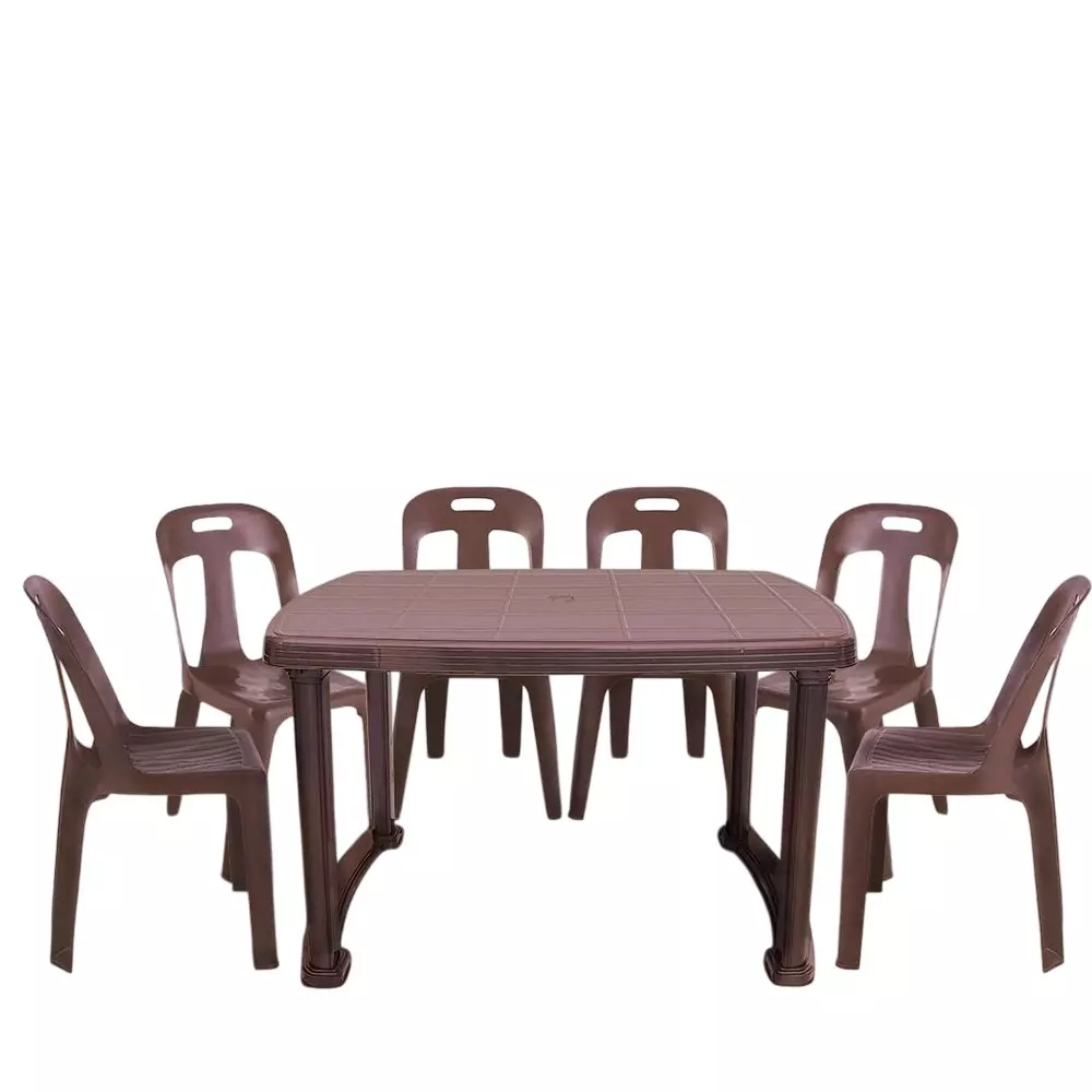 Maharaja Crysta Dining Table with 6 Chairs Plastic for Indoor & Outdoor Dining, Brown
