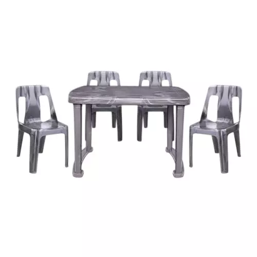 Maharaja Bahubali 4 Seater Chair With Armrest & Dining Table Kit Silver Plastic for Home, School, Garden & Office, Din_Bahubali_Silver-4