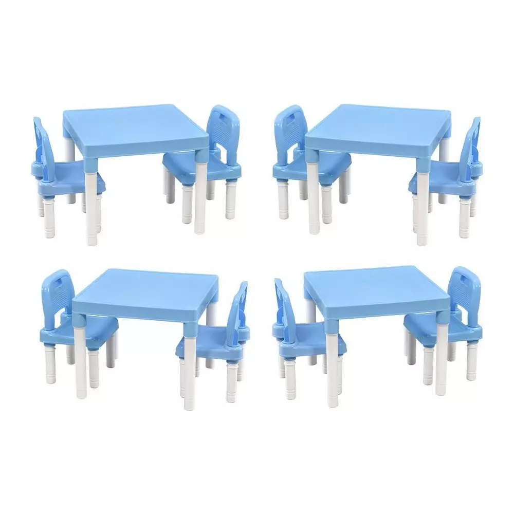Swagath 8 Besty Kids Chair with 4 Activity Table Kit Square 8 Seater Plastic Matte Finish Mid Back Blue for Home & School Use, ACTIBSTY (Pack of 4 Kit)