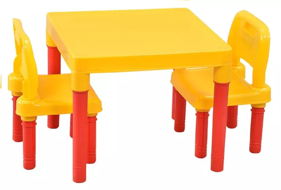 Swagath 2 Besty Kids Chair with 1 Activity Table Kit Square 2 Seater Plastic Matte Finish Mid Back Yellow for Home & School Use, ACTIBSTY