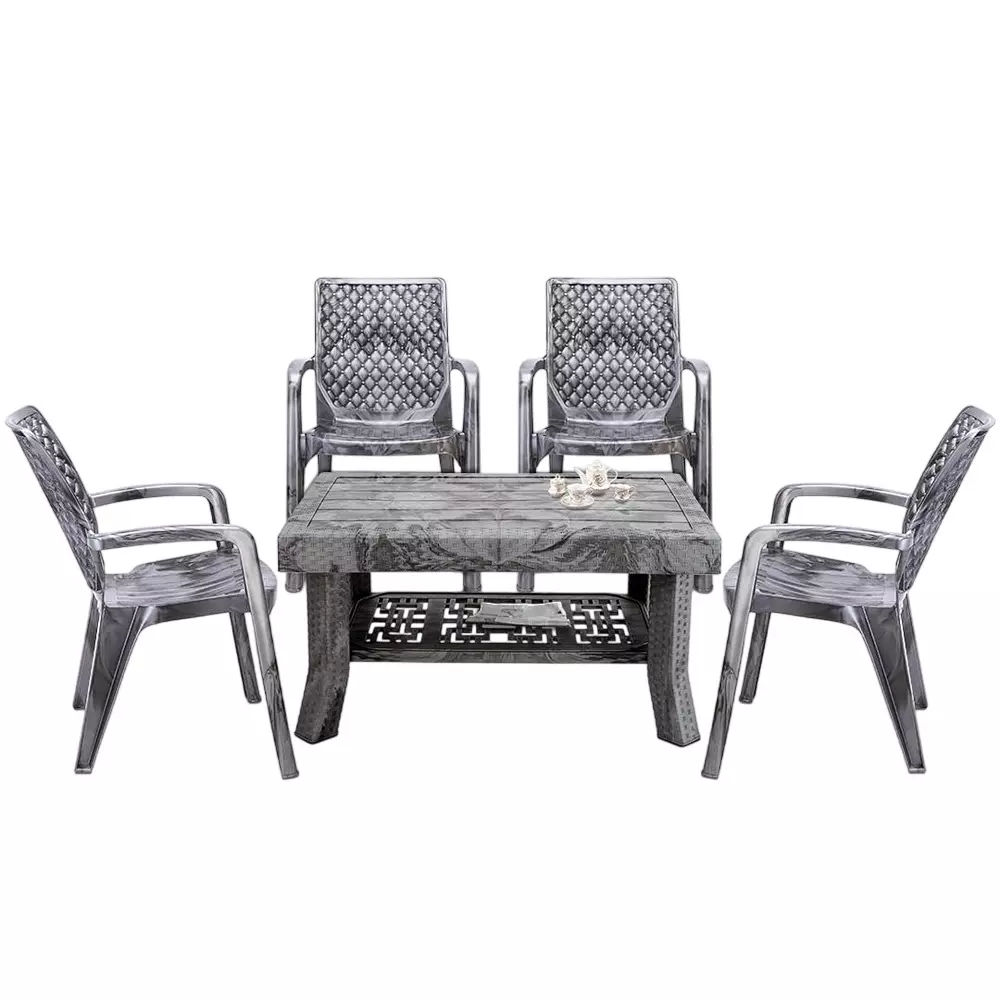 Maharaja Premium Polo Table & Vintage Chair Set Plastic Durable & Weather Resistant, Silver (1 Table, 4 Chairs)