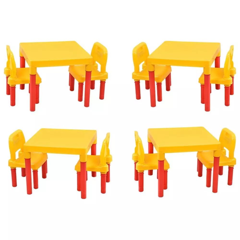 Swagath 8 Besty Kids Chair with 4 Activity Table Kit Square 8 Seater Plastic Matte Finish Mid Back Yellow for Home & School Use, ACTIBSTY (Pack of 4 Kit)