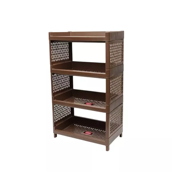Ankur 440 mm High Stacko Rack-4 High Grade Polypropylene Virgin Plastic Body and Brown Color for Homes, Shops & More