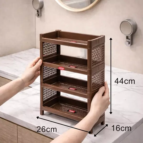 ankur-440-mm-high-stacko-rack-4-high-grade-polypropylene-virgin-plastic-body-and-brown-color-for-homes-shops-more