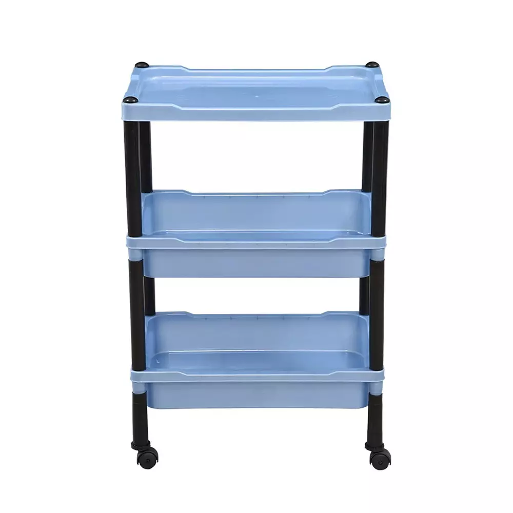 SWAGATH Wheel Type 3 Shelves Plastic Furniture Trolley Blue For Fruits, Vegetables, Clothes, Books, TRL-03-LPBL-1