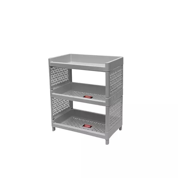 Ankur 320 mm High Stacko Rack-3 High Grade Polypropylene Virgin Plastic Body and Grey Color for Homes, Shops & More
