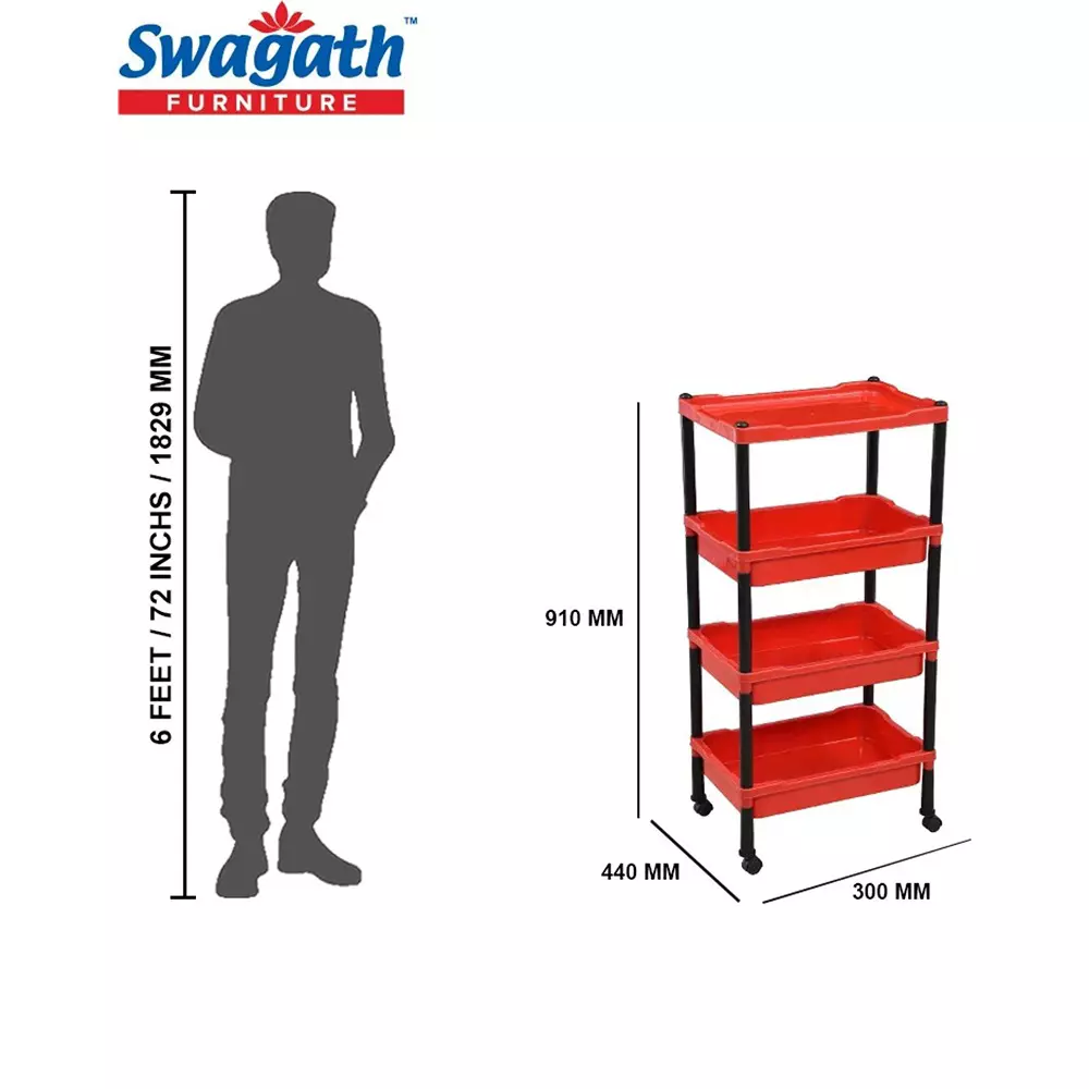 swagath-wheel-type-4-shelves-plastic-furniture-trolley-red-for-fruits-vegetables-clothes-books-trl-04-br-4-pack-of-5