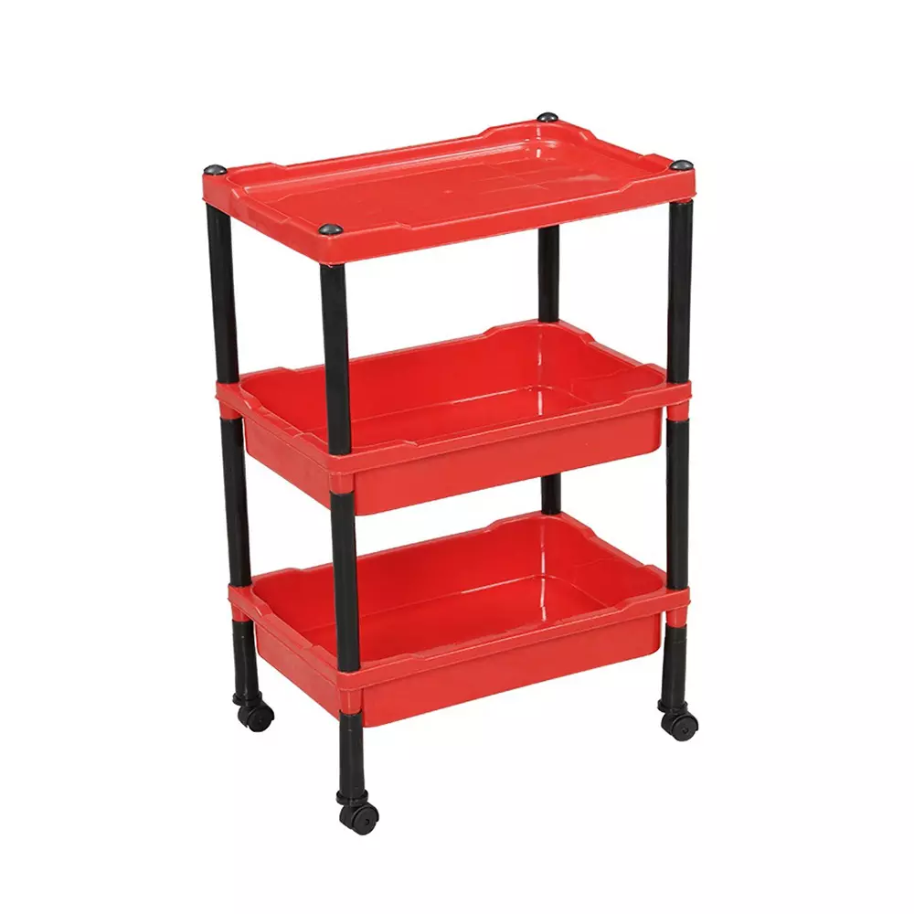 SWAGATH Wheel Type 3 Shelves Plastic Furniture Trolley Red For Fruits, Vegetables, Clothes, Books, TRL-03-BR-1